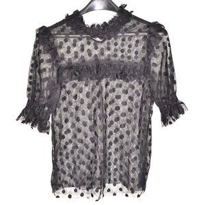 Black Polka dot Ruffle Sheer See Through Blouse S